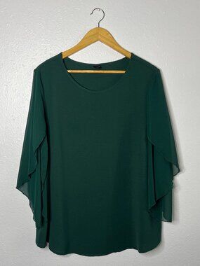 Womens Dark Emerald Green Blouse Tunic Top Flutter Sleeve Summer Plus Size 1XL